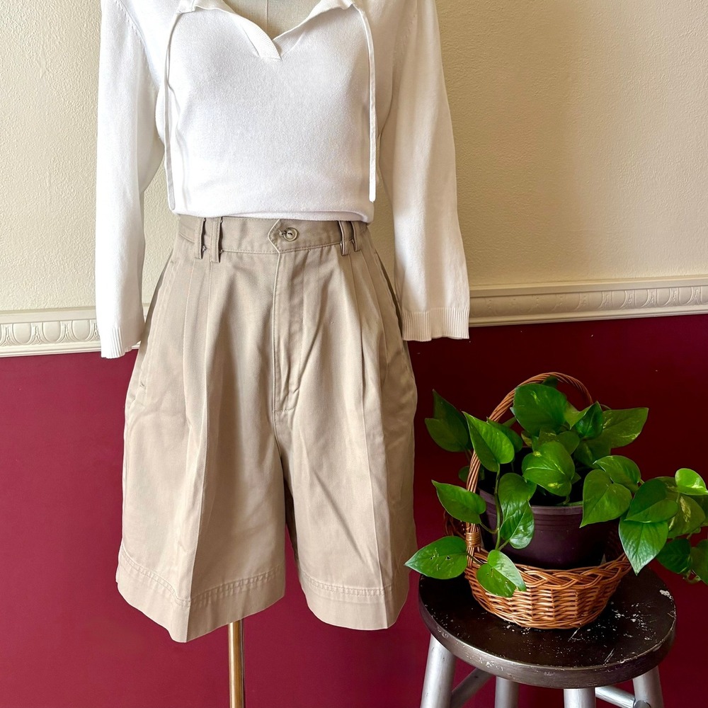 Hunt Club Vintage 90s Cotton Khaki Mom Shorts 8 Pleated High Rise Preppy Coastal